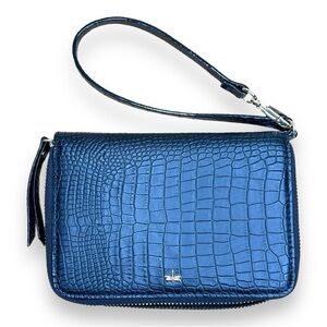 BLACK FAUX LEATHER WALLET WRISTLET ZIP AROUND VEGAN